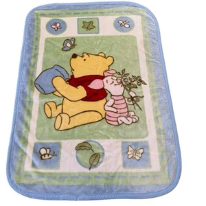 Winnie the Pooh Fleece Blanket Pooh Piglet Nature Leaf Green Blue Baby Toddler - Picture 1 of 9