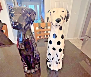 Pair Ceramic Dog Figures Black Lab & Dalmatian 16” Umbrella Holder Floor Vase - Picture 1 of 18