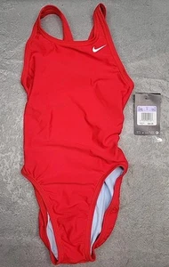 NEW Nike NX Swimsuit Girls Solid Fast Back One-Piece Sz 10 /26 Red - Hydrastrong - Picture 1 of 8