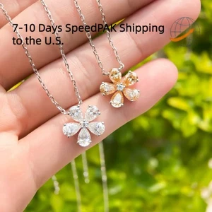 925 Sterling Silver Moissanite Five-leaf Flower Necklace for Friend Gift - Picture 1 of 22