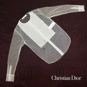 Christian Dior Sheer Lace Blouse Bee Embroidery White Made in Italy 34 - Picture 1 of 13