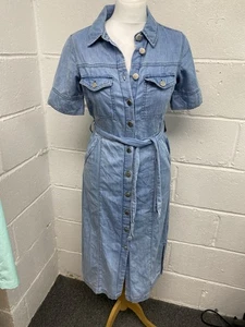 Monsoon Blue Denim Utility Short Sleeve Pockets Collared Belt Dress UK 8 PT - Picture 1 of 10
