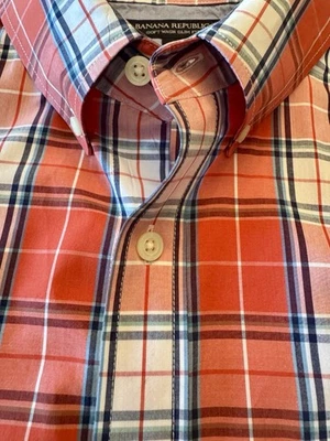 BANANA REPUBLIC (L)  Slim Fit Long Sleeve Button-Up Soft Wash Orange Plaid NWOT - Image 1 of 4