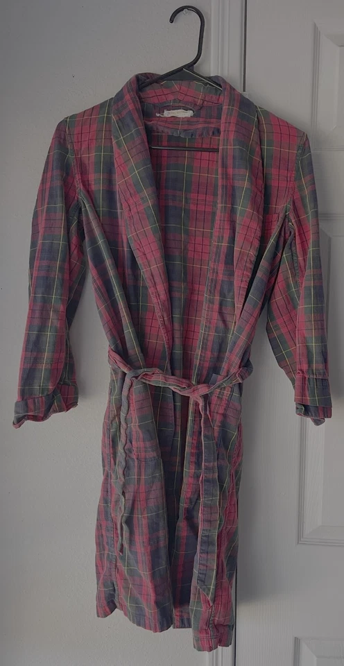 Bata de colección Brooks Brothers roja a cuadros abuelo pijama cinturón con una corbata años 70 80 Foto 1 de 4