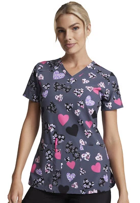 Loving Blooms Dickies Scrubs EDS V Neck Top DK616 LVBM - Image 1 of 4