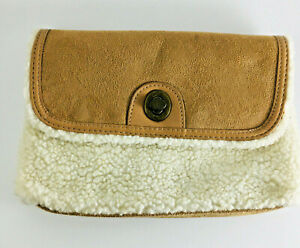 Bed and Bath Faux Sheare and Brown Suede Make-up Bag with Clasp. (1112)