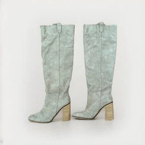 Mi.iM braun/beige Wildlederimitat 4" hoher Absatz kniehohe Stiefel Größe 7 Damen - Bild 1 von 11