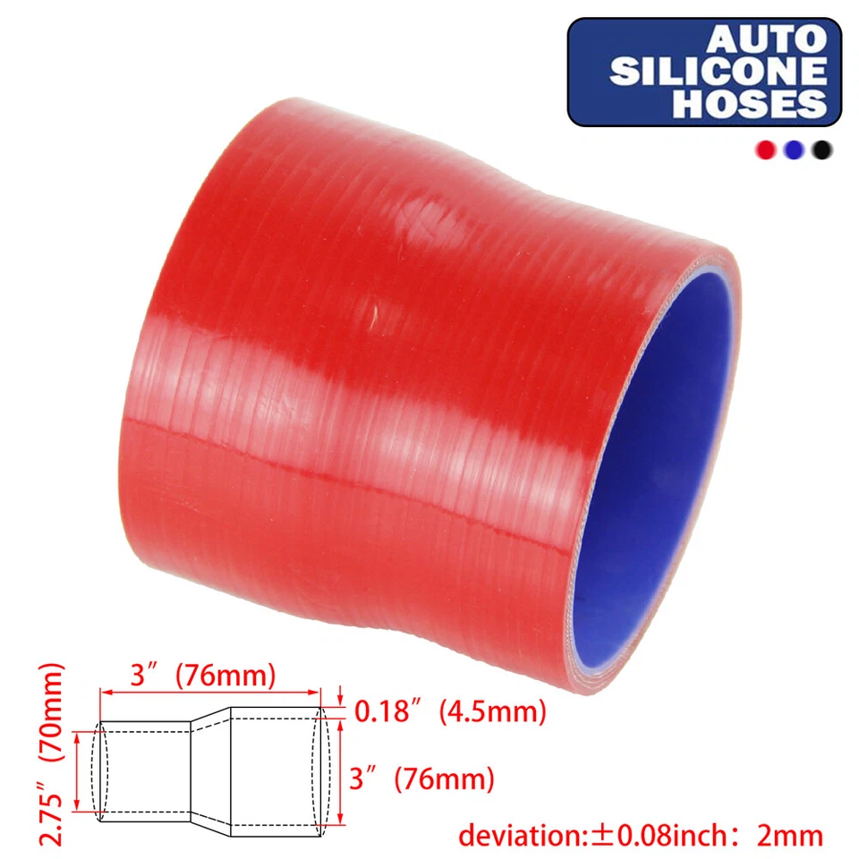 2.75" to 3" 70mm-76mm Silicone Reducer Coupler Turbo Hose For Air Water Tank Red - Imagem 1 de 4