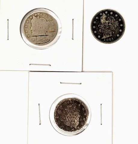 1883 W CENTS / 1898 / 1911  Liberty Nickel, V Nickel  LOT OF 3 AG-G Cover