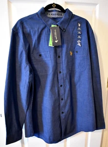 US Polo Assn. Long Sleeve Button Down Shirt Mens Size XL Blue New with Tags - Picture 1 of 10