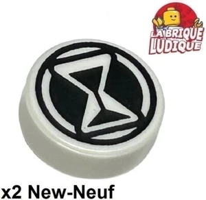 Lego 2x Tile round decorated 1x1 sablier Hourglass noir blanc/white 98138pb387 - Imagen 1 de 1