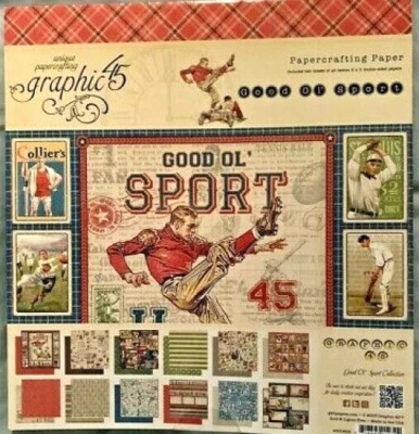 Graphic 45 Good Ol' Sport 8" Cardstock Pad Game Teamwork Score Champion 24 pgs - Image 1 of 2