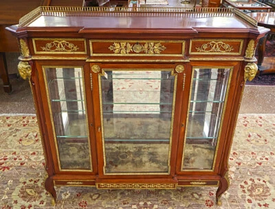 19th Century French Louis XVI Style Mahogany Bronze Mounted Cabinet Vitrine - Image 1 of 4