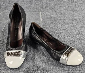 Mephisto Women 8 Black White Leather Chain Slip On Ballet Caoutchouc Flats Shoes - Picture 1 of 16