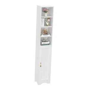 71-Inch Tall Narrow Corner Bookcase – Freestanding Storage 4-Cubes with Door - Picture 1 of 8