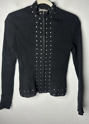 KENAR 黑色罗纹开衫毛衣 S 码全拉链 Y2K Mall Goth — 第 1/3 张图片