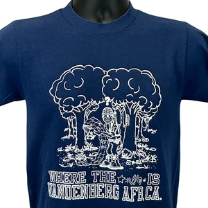 Vintage 80s Vandenberg AFB T Shirt Mens XS X-Small USAF Space Air Force USA Blue - Picture 1 of 6