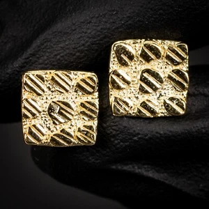 Orecchini a perno Hip Hop quadrati retrò placcati oro giallo 14 carati argento sterling 925 - Foto 1 di 5