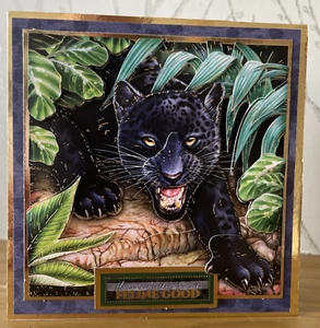 Handmade 5"x5" Panther Themed Birthday Card "Have Another Year of Feline Good" - Picture 1 of 4