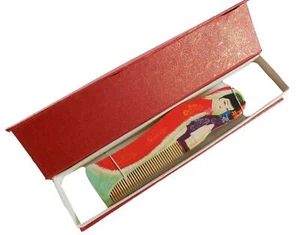 Chinese Wood Painted Comb in Box Woman Girl Shaped Oriental Vanity Decor Vintage - Picture 1 of 8