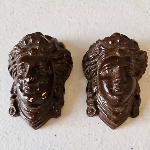Vintage Pair of Plaster Clock Decorations; Head Figures, Clock Decoration - Picture 1 of 7