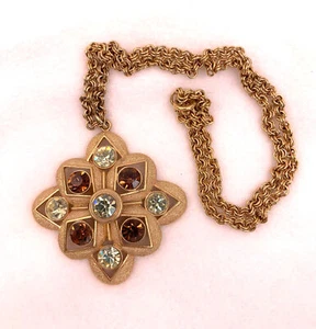 Vintage Sarah Coventry goldfarbener Topas Starburst Medaillon Anhänger Halskette - Bild 1 von 4