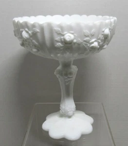 Vintage Fenton Cabbage Rose Milk Glass 7.5” Tall Compote Candy Dish USA Made - Picture 1 of 6