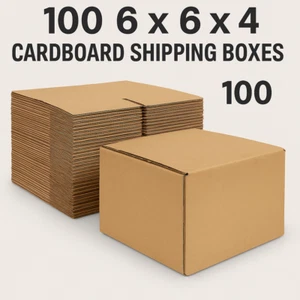 100 6x6x4 Corrugated Shipping Boxes Packing Mailing Kraft Carton Lot - Free Ship - Picture 1 of 2