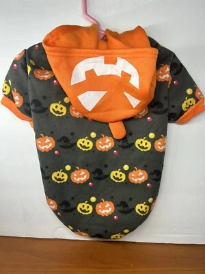 Pet Central Dog Sz XS Pumpkin & Witches Hats w/ Hood Sweater Costume Coat Jacket - Image 1 of 4