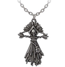 Alchemy Gothic Corn Witch Pendant Wicca Pentagram Skull Pewter Necklace P963