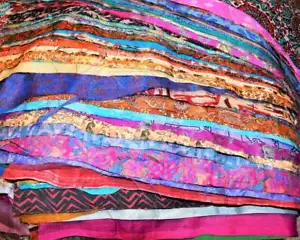 10 qty Huge Lot 100% Pure Silk Vintage Sari Fabric remnants scrap 8"X30" - Picture 1 of 4