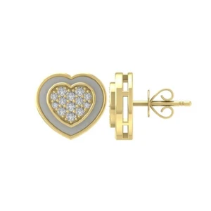14k Yellow Gold Round Lab Grown Diamond Heart Stud Earrings Gift for Women - Picture 1 of 5
