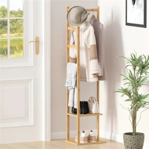 Garment Coat Clothes Stand Rack Hat Shoe Wooden Hanger Holder Shelf Hanging Rail - Picture 1 of 4