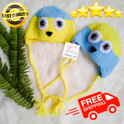 NUEVO Sombreros Bebé Ganchillo Hechos a Mano Color Amarillo y Azul 6-24 Meses Envío Gratis. Foto 1 de 4