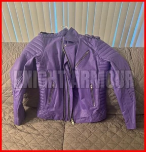 Genuine Cow Leather Purple Venom Brando Biker Rock Diamond Pattern Style Jacket - Foto 1 di 3