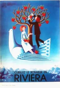Original Vintage Poster FRANCE RIVIERA LOVERS DOUVE um 1980 - Bild 1 von 1