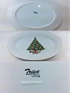 TRISA PORCELAIN 13' Oval Serving Plate Christmas Tree Design - Picture 1 of 5