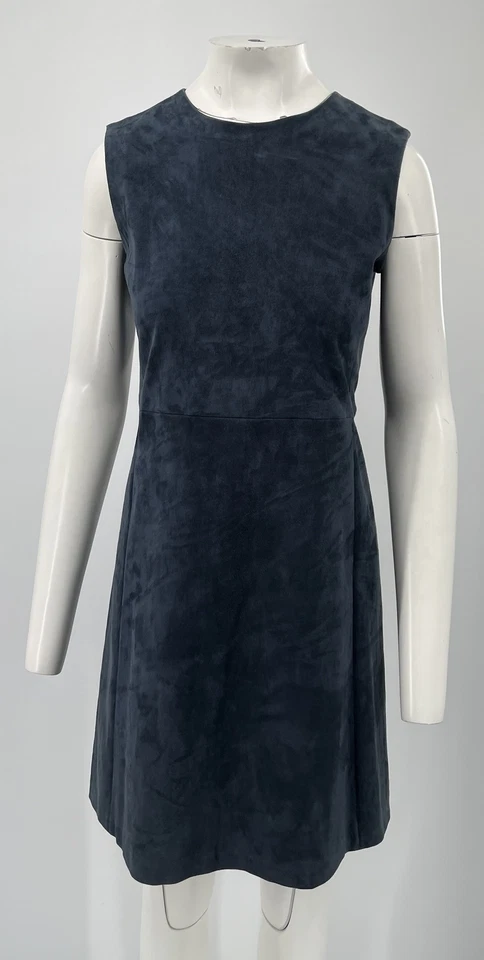 Prada 2017 蓝色麂皮绒无袖 A 字及膝连衣裙,尺寸 42 — 第 1/4 张图片