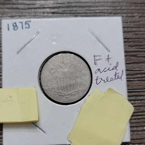 1875 Shield Nickel F+ acid treated Cover