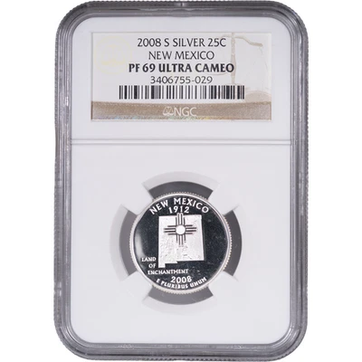2008-S Silver New Mexico State Quarter - Proof ~ NGC PF 69 ULTRA CAMEO - Image 1 of 2