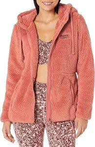 Reebok giacca cappotto con cappuccio donna XL full zip morbida pelliccia sintetica terracotta $150 NUOVO - Foto 1 di 9