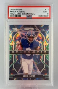 Tarjeta de novato Malik Nabers 2024 Prizm Prizmatic Green Ice Prizm RC PSA 9 como nueva - Imagen 1 de 3