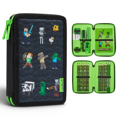 Minecraft Pencil Case, Large Pencil Case 2 Compartment Filled with Supplies - Image 1 of 4