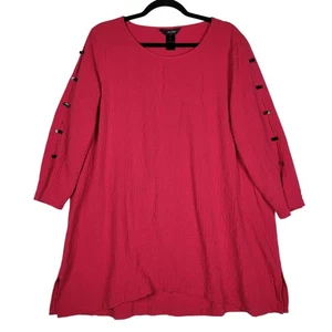 Top blusa donna Ali Miles grande rosa stropicciato artistico nero bottoni sulle maniche - Foto 1 di 9