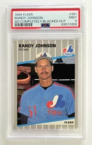 1989 FLEER RANDY JOHNSON #381 PSA 9 MINT Rookie HOF Ad Completely Blocked Out - Picture 1 of 2