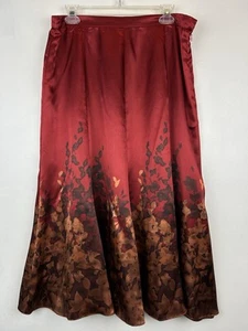 Coldwater Creek Midi Skirt Womens L Floral Red Satin Whimsygoth Boho Event - Picture 1 of 7