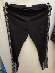 Leggings Johnny Was JWLA Negros Bordados Geométricos Talla Pequeña Boho - Imagen 1 de 7