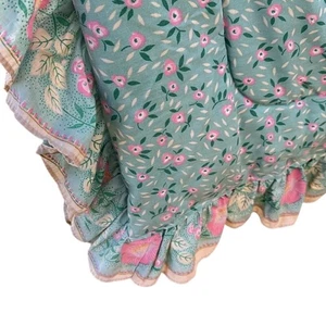 Piumino vintage Wamsutta rosa blu verde floreale con volant regina - Foto 1 di 6