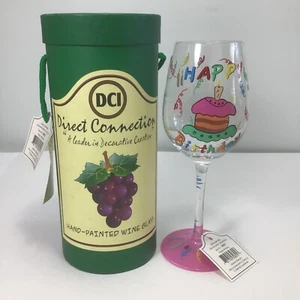 NWT. Hand Painted 9” Long Stem HAPPY BIRTHDAY Wine Glass DCI Direct Connection - Picture 1 of 6