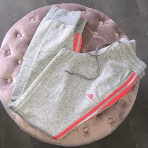 ADIDAS Grey Trackies with Neon Coral Stripes - Picture 1 of 4
